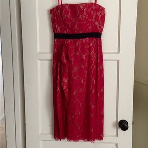 BCBG Red Lace Strapless Cocktail Dress